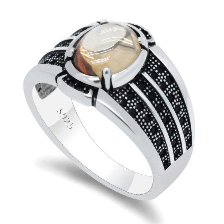 Anillo de plata de ley 100% 925 para hombre, con piedra CZ, líneas de piedra CZ champán/Negro, anillo exquisito para hombre, anillo de boda de fiesta Anillo de plata de ley 100% 925 para hombre, con piedra CZ, líneas de piedra CZ champán/Negro, anillo exquisito para hombre, anillo de boda de fiesta