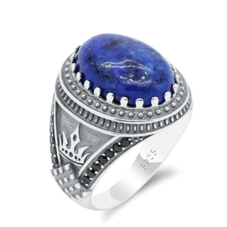Anillo de plata de ley 100% 925 para hombre, ancla de corona de piedra de lapislázuli Natural azul, piedra de circón negro, anillo de boda para fiesta, joyería fina Anillo de plata de ley 100% 925 para hombre, ancla de corona de piedra de lapislázuli Natural azul, piedra de circón negro, anillo de boda para fiesta, joyería fina