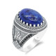 Anillo de plata de ley 100% 925 para hombre, ancla de corona de piedra de lapislázuli Natural azul, piedra de circón negro, anillo de boda para fiesta, joyería fina - malaquita tienda 36