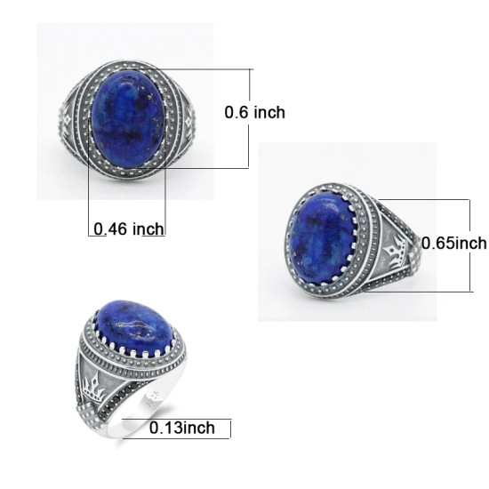 Anillo de plata de ley 100% 925 para hombre, ancla de corona de piedra de lapislázuli Natural azul, piedra de circón negro, anillo de boda para fiesta, joyería fina - malaquita tienda 36