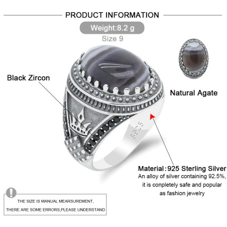 Anillo con piedra de ágata Natural para hombre, joya de plata 925 pura auténtica para boda/Fiesta, joyería de moda, regalo