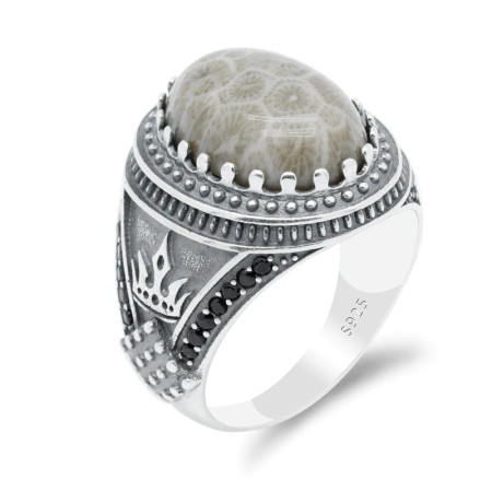 Anillo de plata S925 hecha a mano, piedra de coral natural, joyería para hombres, regalo de fiesta de vacaciones Anillo de plata S925 hecha a mano, piedra de coral natural, joyería para hombres, regalo de fiesta de vacaciones
