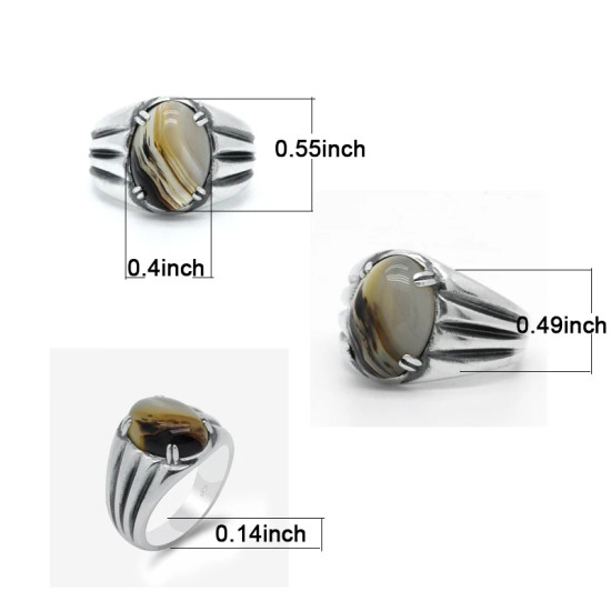 Anillo de plata 925 con piedra de ágata Natural para hombre, sortija de boda con diseño Simple y elegante, tres líneas, joyería fina - malaquita tienda 36