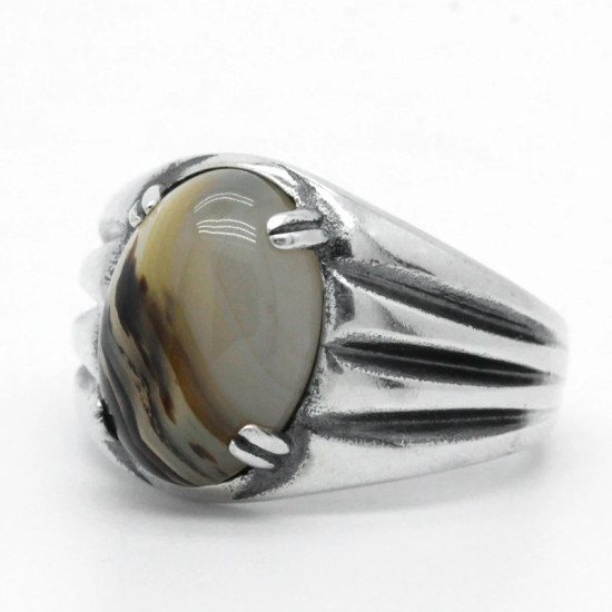 Anillo de plata 925 con piedra de ágata Natural para hombre, sortija de boda con diseño Simple y elegante, tres líneas, joyería fina - malaquita tienda 36
