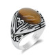 Anillo de Plata de Ley 925 con diseño de Ojos de tigre Natural para hombre, sortija fina con diseño de alas de mariposa y corazón, estilo Casual, bonito, para boda - malaquita tienda 36