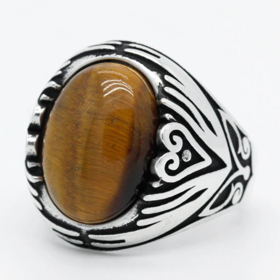 Anillo de Plata de Ley 925 con diseño de Ojos de tigre Natural para hombre, sortija fina con diseño de alas de mariposa y corazón, estilo Casual, bonito, para boda - malaquita tienda 36