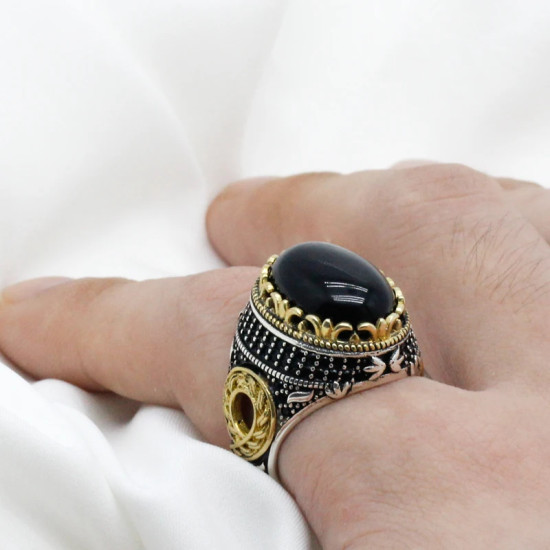 Anillo Vintage de ágata Natural para hombre, de plata 925 pura auténtica, anillo Con garra de trébol de la suerte, joyería fina de piedra CZ, regalo de moda - malaquita tienda 36