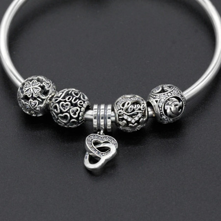 Pulseras de plata esterlina 925 para mujer, abalorios colgantes, cuentas de corazón de flores, circonita deslumbrante, regalo de joyería artesanal para mujer, regalo de boda Pulseras de plata esterlina 925 para mujer, abalorios colgantes, cuentas de corazón de flores, circonita deslumbrante, regalo de joyería artesanal para mujer, regalo de boda