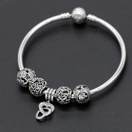 Pulseras de plata esterlina 925 para mujer, abalorios colgantes, cuentas de corazón de flores, circonita deslumbrante, regalo de joyería artesanal para mujer, regalo de boda Pulseras de plata esterlina 925 para mujer, abalorios colgantes, cuentas de corazón de flores, circonita deslumbrante, regalo de joyería artesanal para mujer, regalo de boda