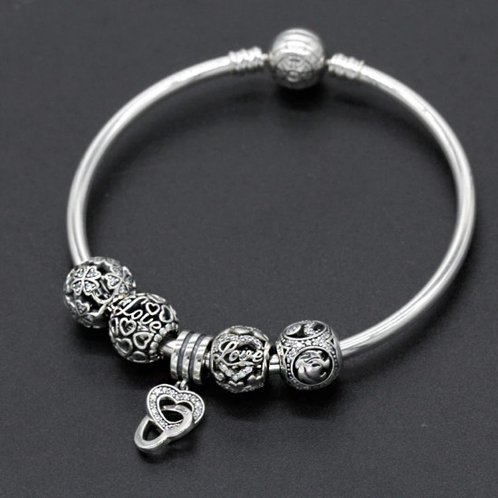 Pulseras de plata esterlina 925 para mujer, abalorios colgantes, cuentas de corazón de flores, circonita deslumbrante, regalo de joyería artesanal para mujer, regalo de boda - malaquita tienda 36
