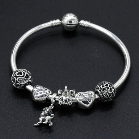 Abalorios de plata esterlina 925 pura, abalorios de animales, elefante, hipopótamo, corazones, pulsera artesanal Abalorios de plata esterlina 925 pura, abalorios de animales, elefante, hipopótamo, corazones, pulsera artesanal