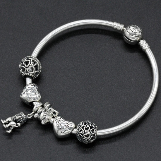 Abalorios de plata esterlina 925 pura, abalorios de animales, elefante, hipopótamo, corazones, pulsera artesanal - malaquita tienda 36