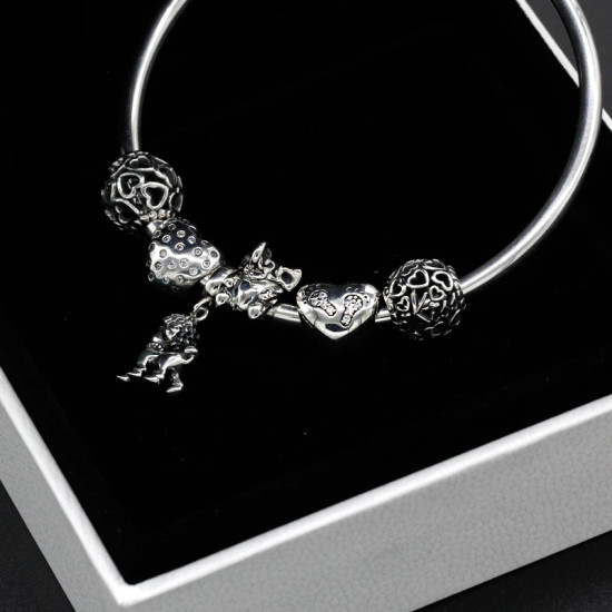 Abalorios de plata esterlina 925 pura, abalorios de animales, elefante, hipopótamo, corazones, pulsera artesanal - malaquita tienda 36