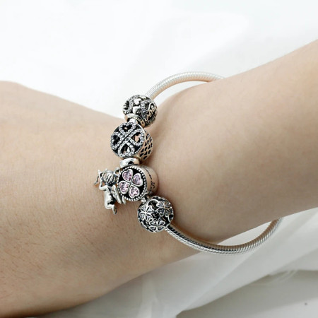 Pulseras de plata de ley 925 pura con forma de corazón, abalorio de amor de Cupido, producción de joyería artesanal Pulseras de plata de ley 925 pura con forma de corazón, abalorio de amor de Cupido, producción de joyería artesanal