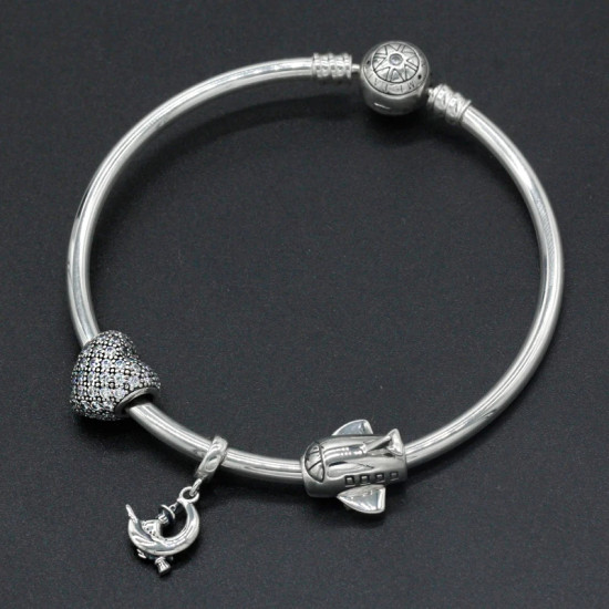 Pulsera Vintage de plata esterlina 925, abalorio de corazón de amor de avión lleno de CZ transparente, joyería artesanal - malaquita tienda 36