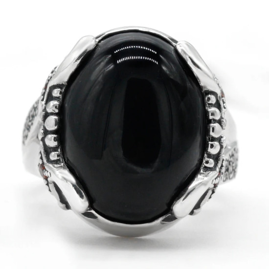 Anillos de plata de ley 925 auténtica para hombre, óvalo, piedra de ágata negra, garra de rey, piedra roja de CZ, Vintage, joyería exquisita, regalo - malaquita tienda 36