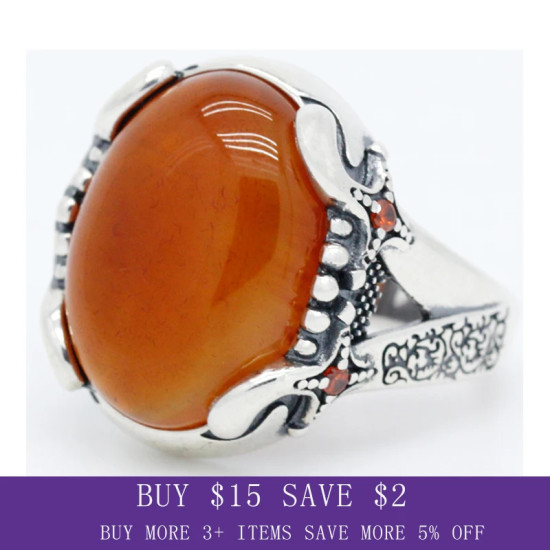 Anillo grande de Plata de Ley 925 para hombre, piedra de ágata Natural roja, líneas rojas de CZ, anillo Vintage para fiesta, estilo fresco, anillo de Turquía - malaquita tienda 36