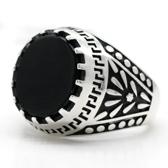 Anillo de Plata de Ley 925 con piedra de ágata Natural negra para hombre, sello de ciruela con goteo, anillo de sello de nota Musical, joyería fina - malaquita tienda 36