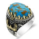Anillos de plata de ley 925 auténtica para hombre, piedra turquesa Natural azul, anillo Vintage para fiesta de boda, joyería turca con forma de luna y Castillo - malaquita tienda 36