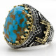 Anillos de plata de ley 925 auténtica para hombre, piedra turquesa Natural azul, anillo Vintage para fiesta de boda, joyería turca con forma de luna y Castillo - malaquita tienda 36