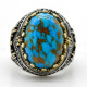 Anillos de plata de ley 925 auténtica para hombre, piedra turquesa Natural azul, anillo Vintage para fiesta de boda, joyería turca con forma de luna y Castillo - malaquita tienda 36