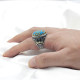 Anillos de plata de ley 925 auténtica para hombre, piedra turquesa Natural azul, anillo Vintage para fiesta de boda, joyería turca con forma de luna y Castillo - malaquita tienda 36