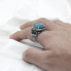 Anillos de plata de ley 925 auténtica para hombre, piedra turquesa Natural azul, anillo Vintage para fiesta de boda, joyería turca con forma de luna y Castillo - malaquita tienda 36