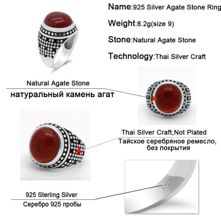 Anillo de Plata de Ley 925 con piedra natural para Hombre y mujer, joyería Vintage para Hombre y mujer, joyería de lujo para fiesta, Aneis