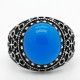 Anillo de Plata de Ley 925 con piedra de ágata Natural azul para hombres, plantas, Flor del sol, estilo clásico, anillo de boda turco, joyería fina - malaquita tienda 36