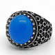 Anillo de Plata de Ley 925 con piedra de ágata Natural azul para hombres, plantas, Flor del sol, estilo clásico, anillo de boda turco, joyería fina - malaquita tienda 36