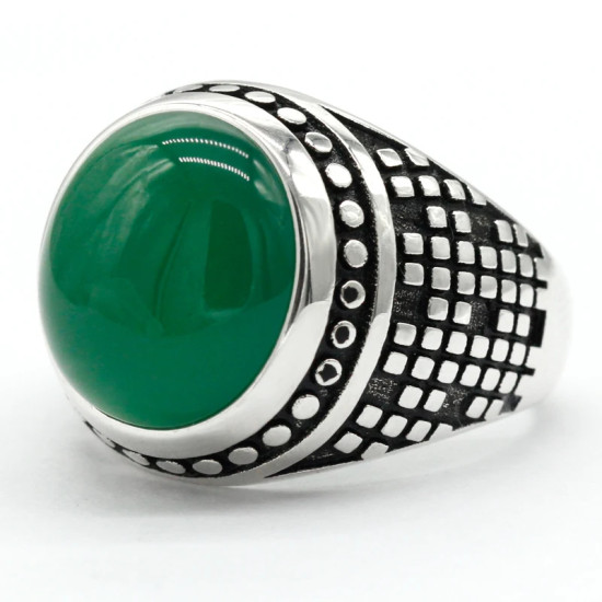 Anillo de Plata de Ley 925 auténtica para hombre, con piedra de ágata Natural, mosaico geométrico, diseño único, joyería fina, regalo - malaquita tienda 36