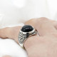 Anillo de Plata de Ley 925 para hombre, piedra de ágata Natural negra, piedra preciosa Vintage, regalo de joyería de boda para fiesta, joyería fina con letras E - malaquita tienda 36