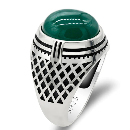 Anillo de plata 925 para hombre, con rejilla de piedra de ágata Natural, diseño clásico y sencillo, para fiesta/boda, joyería fina Anillo de plata 925 para hombre, con rejilla de piedra de ágata Natural, diseño clásico y sencillo, para fiesta/boda, joyería fina