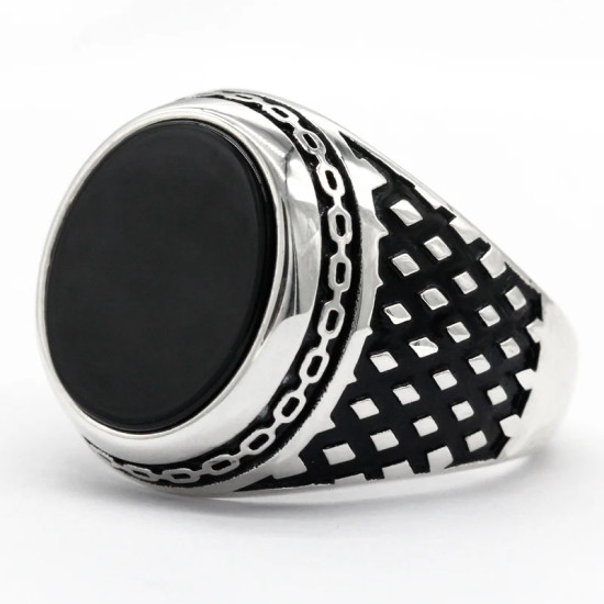 Anillo de Plata de Ley 925 auténtica para hombres, cadena de gotas de piedra de ágata Natural, joyería turca, anillo de boda, joyería fina Vintage - malaquita tienda 36