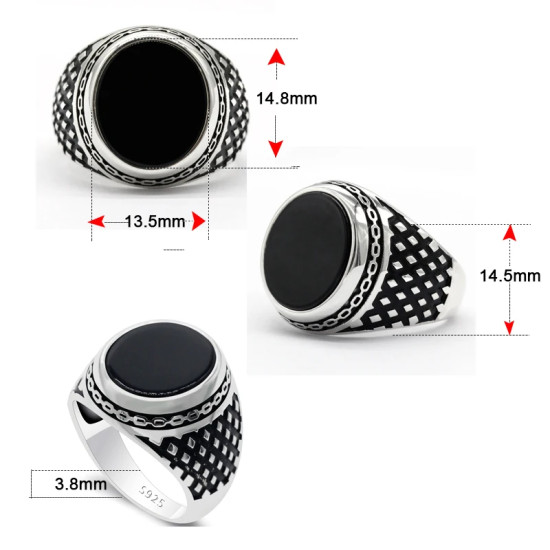 Anillo de Plata de Ley 925 auténtica para hombres, cadena de gotas de piedra de ágata Natural, joyería turca, anillo de boda, joyería fina Vintage - malaquita tienda 36