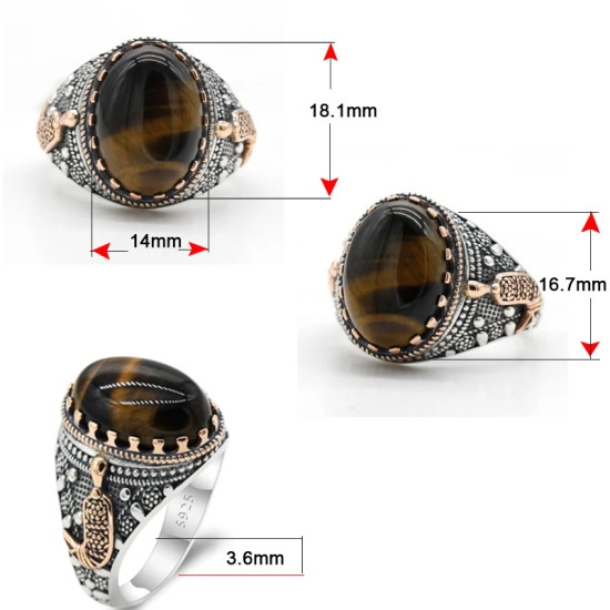 Anillo de Plata de Ley 925 pura para hombre, piedra de Ojos de tigre Natural, Ancla de Oro por goteo, anillo Vintage para fiesta, joyería de Turquía, anillo exquisito - malaquita tienda 36