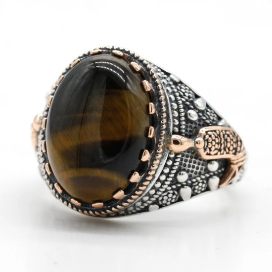 Anillo de Plata de Ley 925 pura para hombre, piedra de Ojos de tigre Natural, Ancla de Oro por goteo, anillo Vintage para fiesta, joyería de Turquía, anillo exquisito - malaquita tienda 36