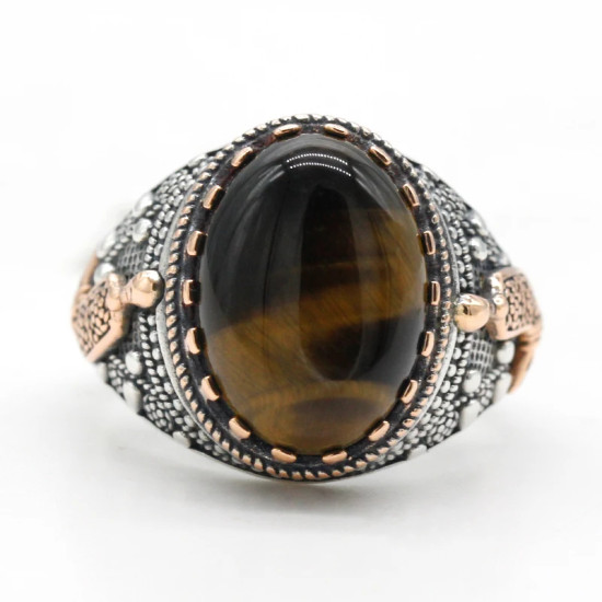 Anillo de Plata de Ley 925 pura para hombre, piedra de Ojos de tigre Natural, Ancla de Oro por goteo, anillo Vintage para fiesta, joyería de Turquía, anillo exquisito - malaquita tienda 36