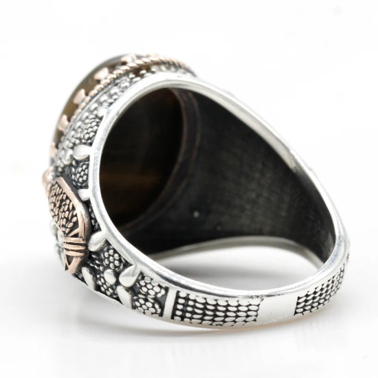 Anillo de Plata de Ley 925 pura para hombre, piedra de Ojos de tigre Natural, Ancla de Oro por goteo, anillo Vintage para fiesta, joyería de Turquía, anillo exquisito - malaquita tienda 36