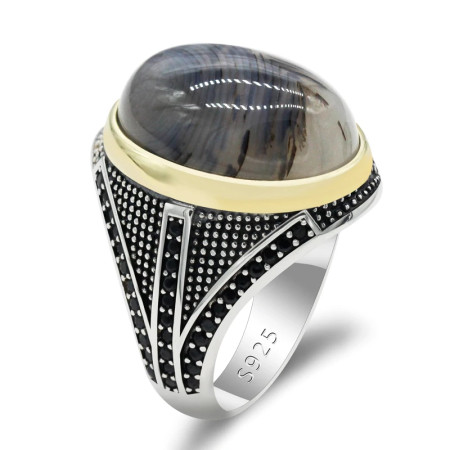 Anillo de ágata Natural para hombre, de plata 925, garra de piedra de ágata y CZ, anillo Vintage para fiesta, joyería turca, joyería fina, diseño exquisito