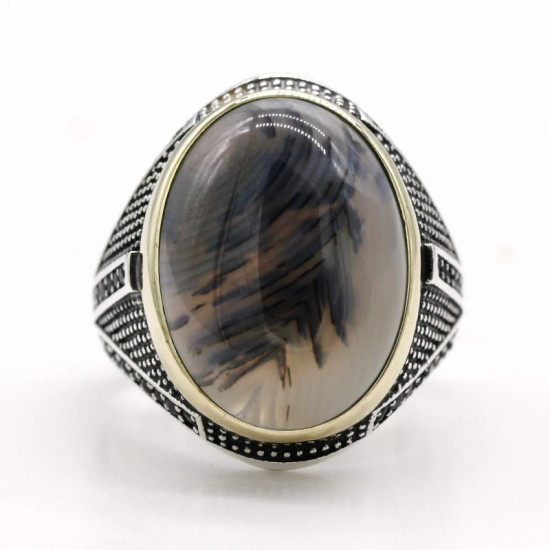 Anillo de ágata Natural para hombre, de plata 925, garra de piedra de ágata y CZ, anillo Vintage para fiesta, joyería turca, joyería fina, diseño exquisito - malaquita tienda 36