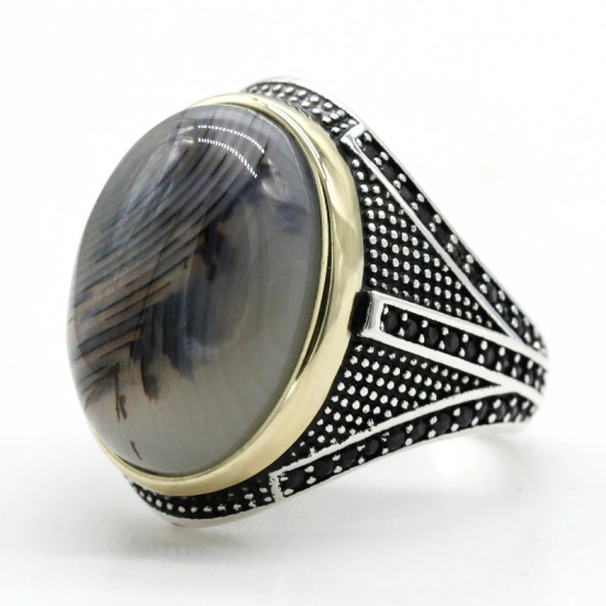 Anillo de ágata Natural para hombre, de plata 925, garra de piedra de ágata y CZ, anillo Vintage para fiesta, joyería turca, joyería fina, diseño exquisito - malaquita tienda 36