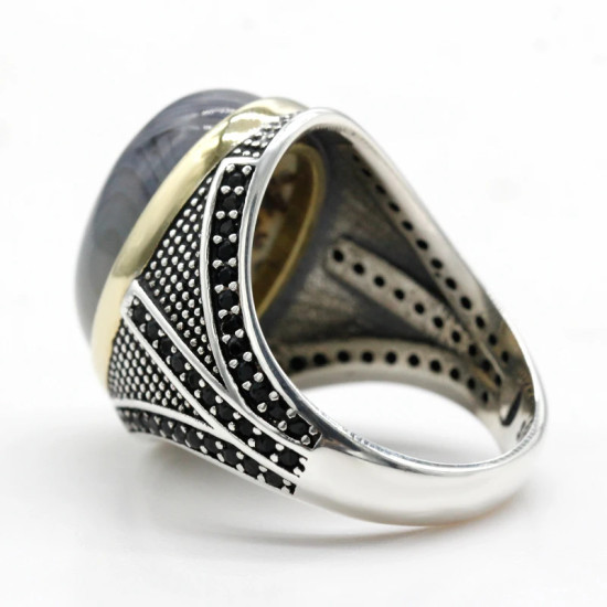 Anillo de ágata Natural para hombre, de plata 925, garra de piedra de ágata y CZ, anillo Vintage para fiesta, joyería turca, joyería fina, diseño exquisito - malaquita tienda 36