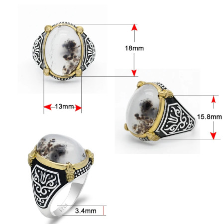 Anillo de plata 925 auténtica para hombre, piedra de ágata Natural, pintura de tinta de Diablo, diseño Vintage, anillo de boda de moda