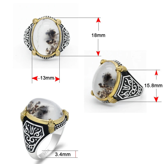Anillo de plata 925 auténtica para hombre, piedra de ágata Natural, pintura de tinta de Diablo, diseño Vintage, anillo de boda de moda - malaquita tienda 36