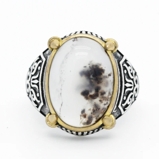 Anillo de plata 925 auténtica para hombre, piedra de ágata Natural, pintura de tinta de Diablo, diseño Vintage, anillo de boda de moda - malaquita tienda 36