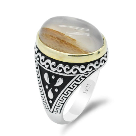 Anillo de Plata de Ley 925 con piedra de ágata Natural para hombre, cadena con goteo, flor de ciruelo, boda Vintage, diseño exquisito, joyería fina