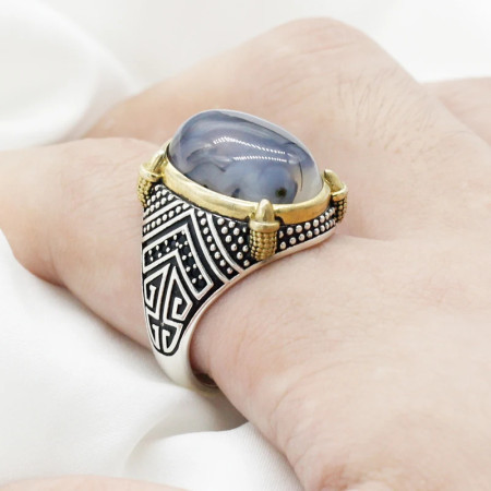 Anillo de ágata de plata esterlina 925 Ovalada para hombre, joyería Vintage de Turquía, joyería fina, hecho a mano