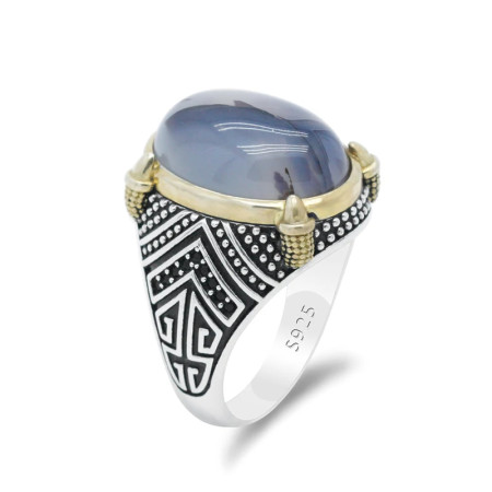 Anillo de ágata de plata esterlina 925 Ovalada para hombre, joyería Vintage de Turquía, joyería fina, hecho a mano