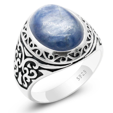 Anillo de piedra cianita, anillos masculinos de plata 925, anillo de piedra Natural para hombres, anillo de sello hecho a mano con forma de mariposa, regalo de joyería de Navidad